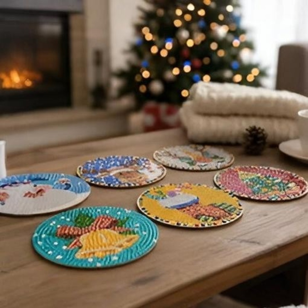 Set of‎ 6 Diamond Painted Christmas Coasters